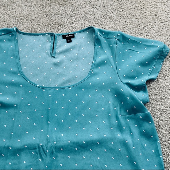 Georgette Dotted Turquoise Top - Picture 3 of 5